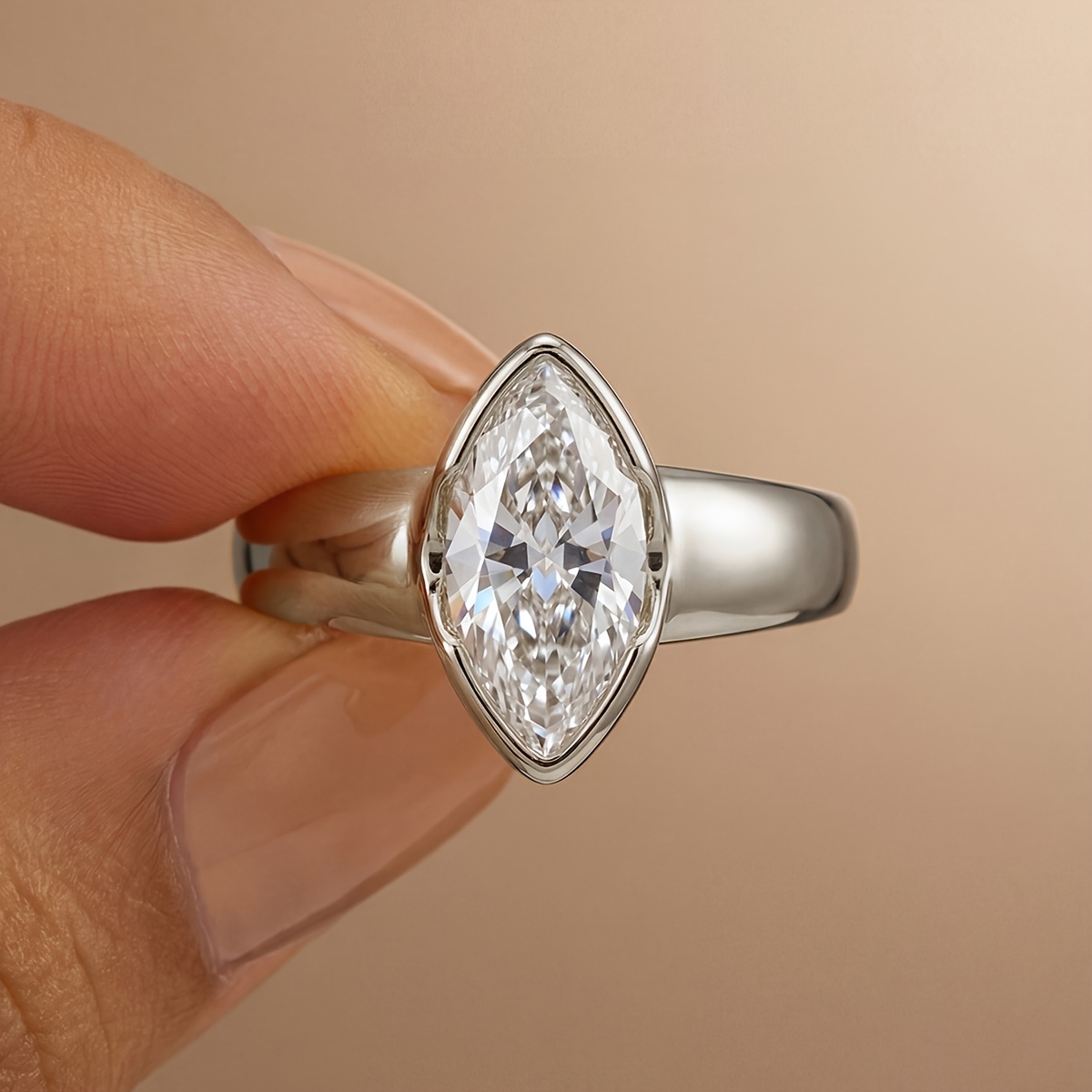 Elegant Smooth Marquise Ring, 18K Golden Plated